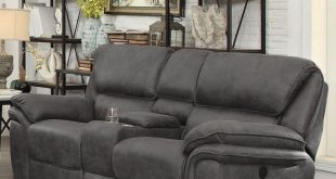 Hadden Gray Double Reclining Loveseat with Center Console .