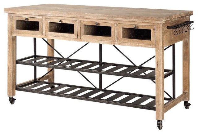 Trahern rolling kitchen island featuring ample storage space .