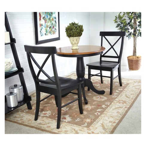 Set Of 3 30" Round Dining Table With 2 Back Chairs Black/Red .