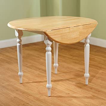 Amazon.com - Round Drop-Leaf Dining Table, White/Natural Charming .