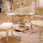 5 Pc Antique White Wood Round Glass Top Dining Table – Living Room .