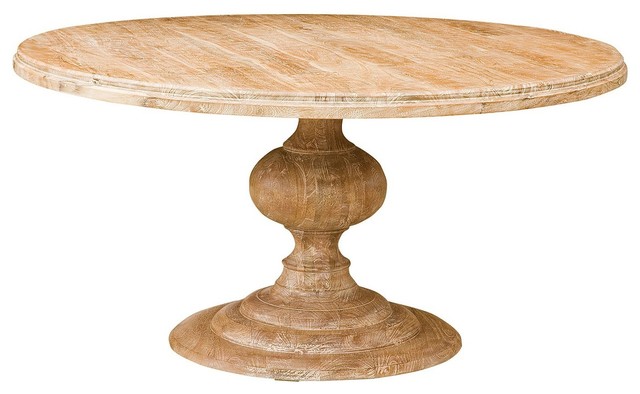 60" Round Pedestal Dining Table-Whitewash - Traditional - Dining .