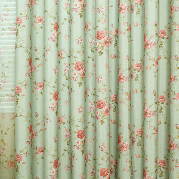Refreshing Green Floral Cotton Shabby Chic Curtai