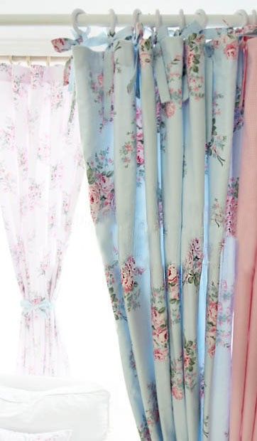 Shabby Chic Blue Rose Curtain | Shabby chic curtains, Shabby chic .