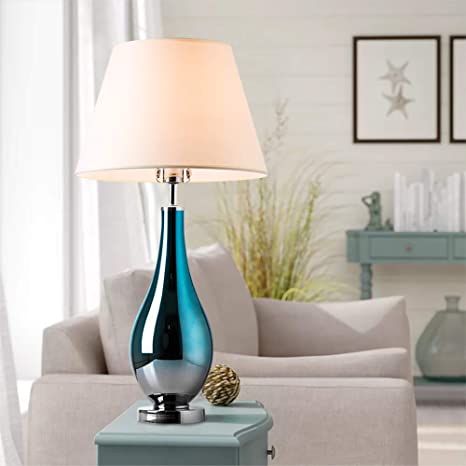 Table Lamps Set of 2 Bule Ombre Glass 28" Side Bedside Table .