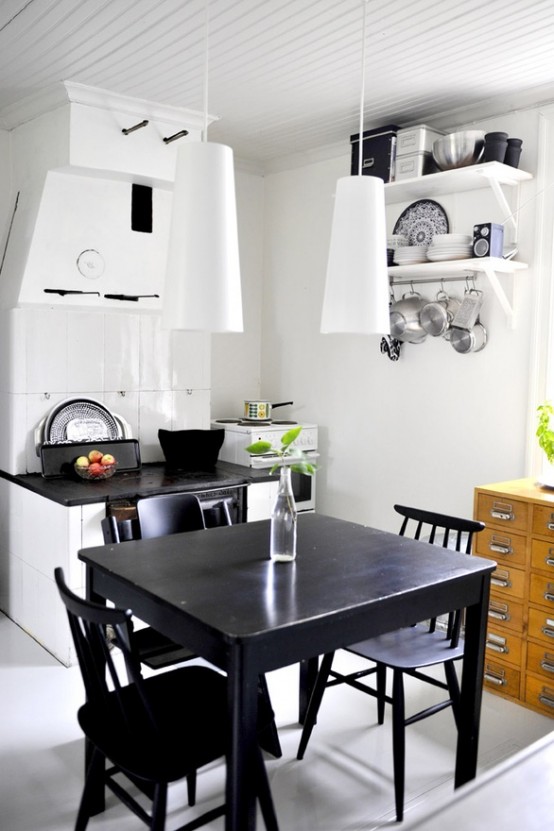 Small Kitchen Design with Dining Table Solution