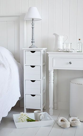 White Bedside Tables | Side tables bedroom, Slim bedside table .