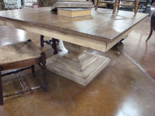 Square Base Tuscan Dining Table Reclaimed Wood Top Gathering Table .