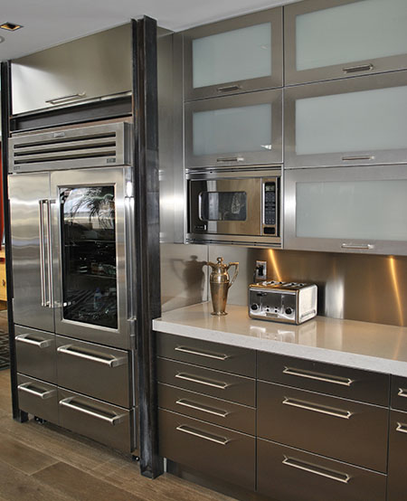 Stainless steel kitchen cabinets, cabinet doors and counterto