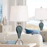 Arden Modern Table Lamps Set of 2 Green Blue Glass Twist Column .