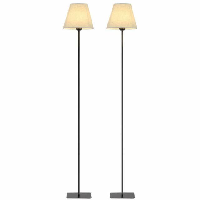 2 Set Modern Tall Floor Lights with Fabric Shade Reading Standing .
