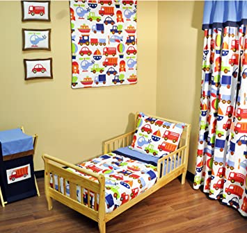 Amazon.com : Bacati - Transportation Blue 4 Piece Toddler Bedding .