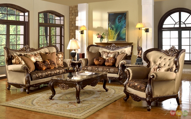 Antique Style Traditional Formal Living Room Furniture Set Beige .