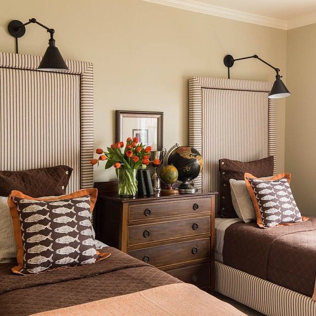sconces, twin headboards | Twin beds guest ro
