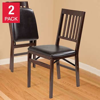 Stakmore Solid Wood Upholstered Folding Chair, Espresso, 2-Pa