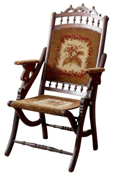 Consigned, Victorian Tapestry Upholstered Folding Chair .