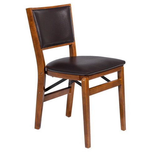 Set Of 2 Retro Upholstered Back Folding Chair Fruitwood - Stakmore .