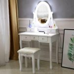 White Makeup Vanity Table Set with 10 Lights Mirror and 5 Drawers .