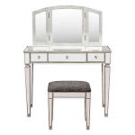 Linon Home Mirrored Vanity Table and Bench Set in Silver | Bed .