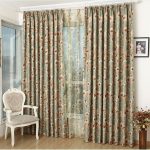 Vintage Style Printed Floral Curtains Green Poly/Cotton Privacy .