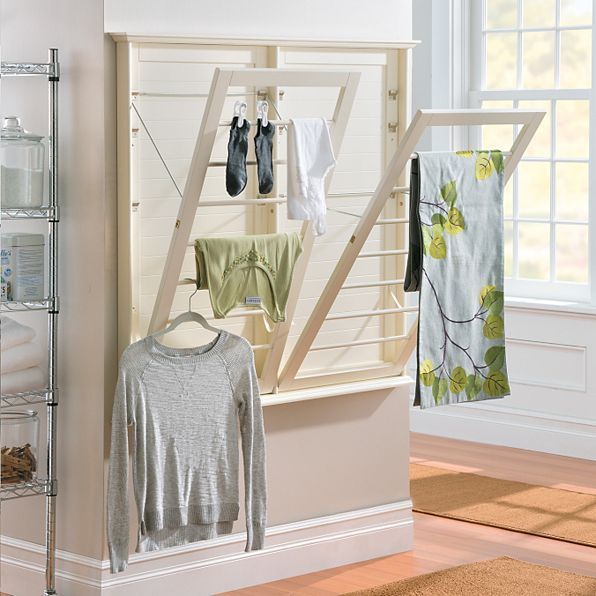 Laundry Room Space Saving Wall Mount Clothes Clothing Drying Rack .