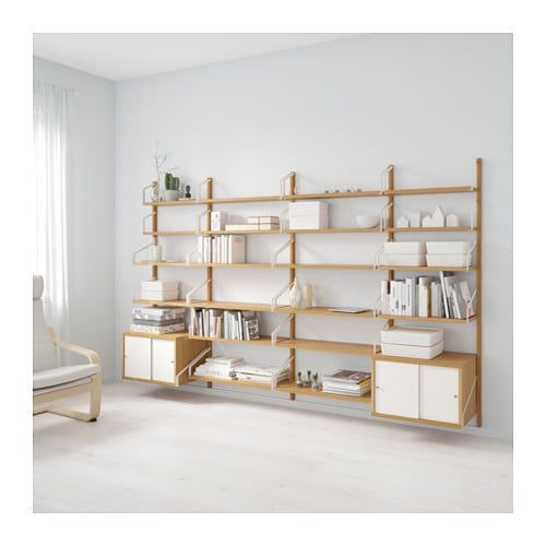 SVALNÄS Wall-mounted storage combination - bamboo, white 116 7 .