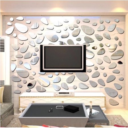 Costyle Pebble Shape Mirror Wall Stickers for Living Room Tv .