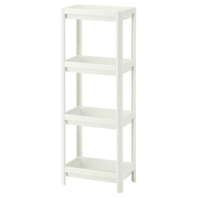 IKEA VESKEN 4-Tier Bathroom Shelf Unit Small Storage White for .