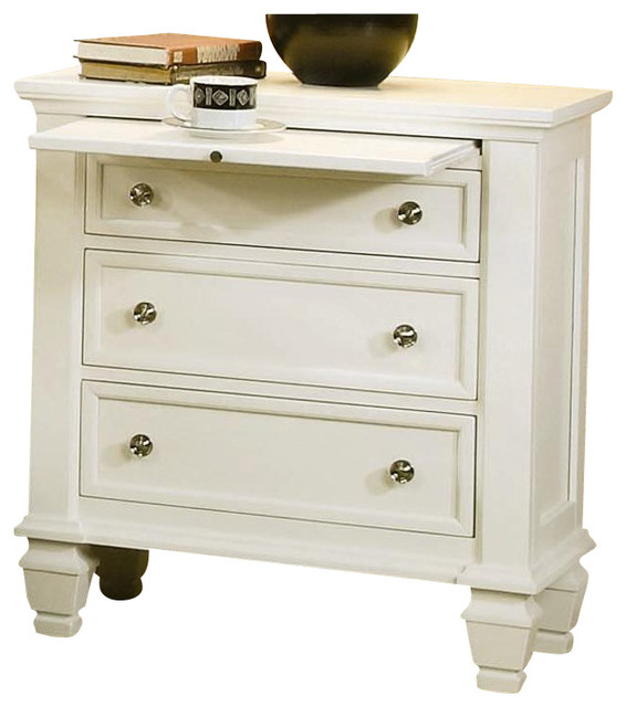 Coaster Sandy Beach 3 Drawer Nightstand in White and Silver .