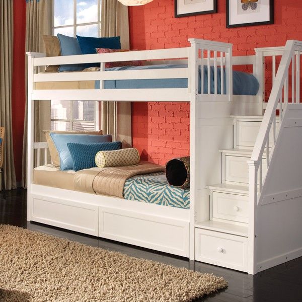 Georgetown Twin over Twin Bunk Bed w/ Stairs in White | Cool bunk .