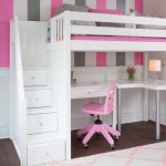 White Loft Bed with Stairs, curve desk, student desk, chair, built .