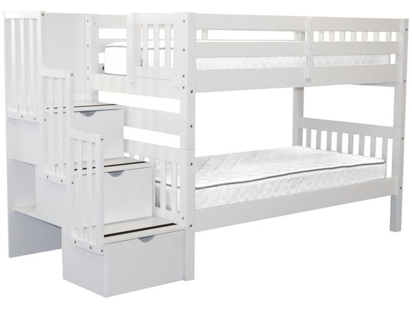 White Bunk Beds With Stairs Efistu Com, White Wooden Bunk Beds With Stairs