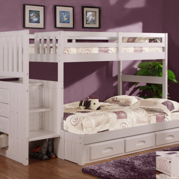 White Stair Stepper Twin over Full Bunk Bed - Discovery World .