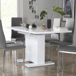Osaka White High Gloss Extending Dining Table - with 6 Leon Grey .