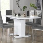 Osaka White High Gloss Extending Dining Table - with 6 Renzo Grey .