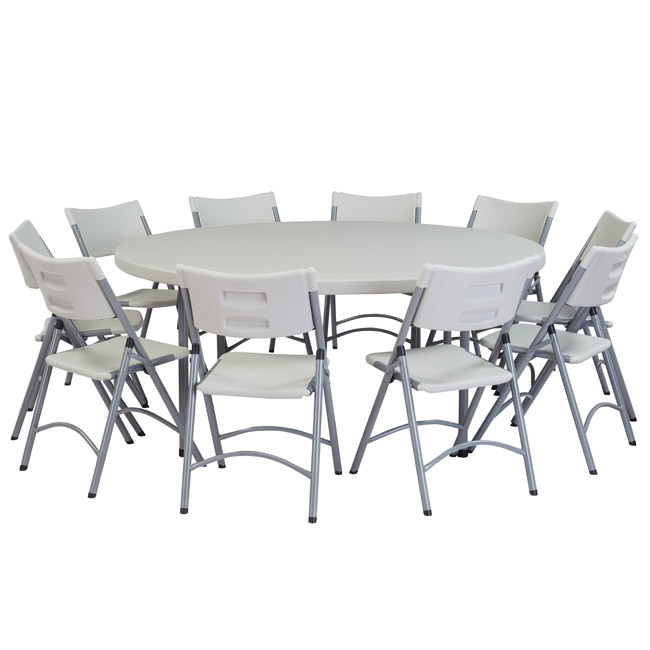 National Plastic Folding Table & Chair Set- 71" Round Folding .