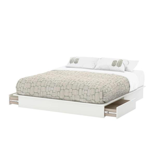 South Shore Step One 2-Drawer King-Size Platform Bed in Pure White .