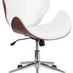 Mid back Walnut Wood Swivel Office Chair - White Leather .