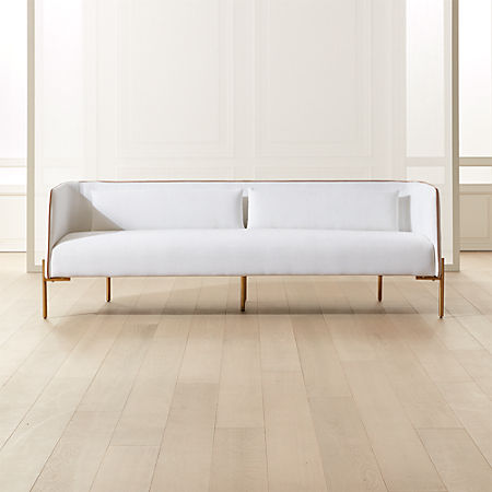 Colette White Sofa with Faux Leather Piping + Reviews | C