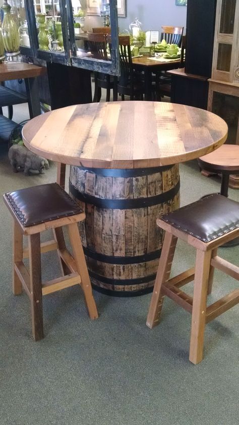 Custom Made Barrel Pub Table | Wine barrel furniture, Barrel table .