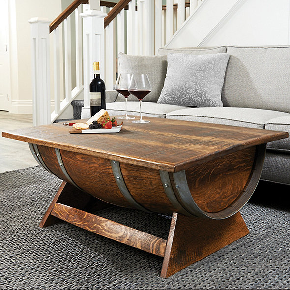 Reclaimed Wine Barrel Coffee Table With Unique Lift-T