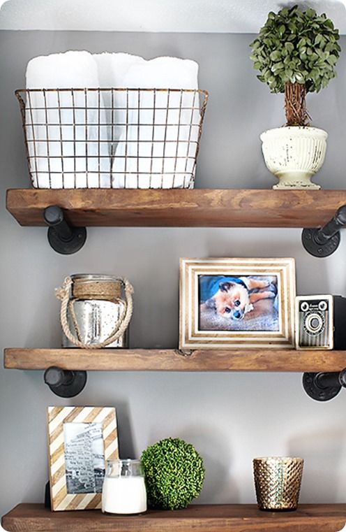 Reclaimed Wood and Metal Wall Shelves | Decor, Home decor .