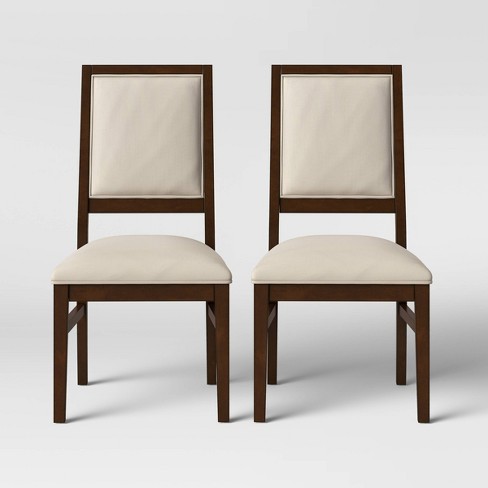 2pk Damestown Square Back Wood & Upholstered Dining Chair Natural .