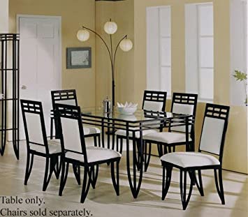 Amazon.com: acme Rectangular Dining Table with Glass Top Black .
