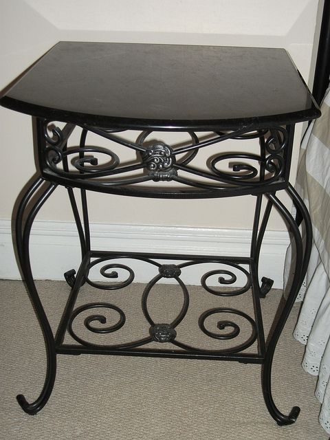 Decorative Wrought Iron Bedside Table w Black Marble Top | Wrought .