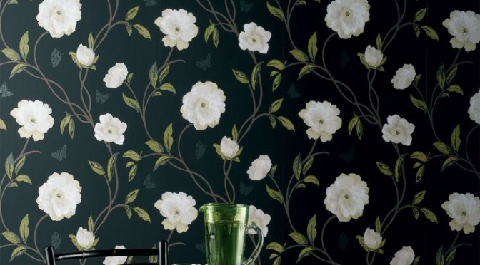 Black floral wallpaper