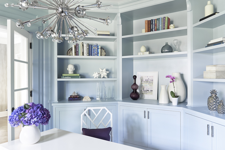 painted built-in shelves
