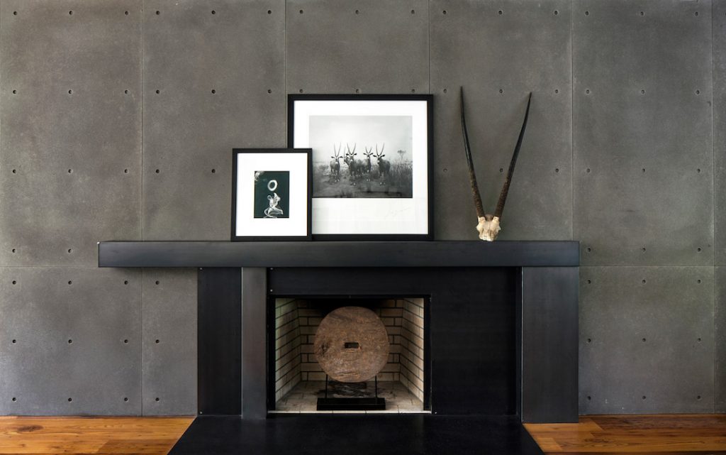 modern Connecticut villa fireplace