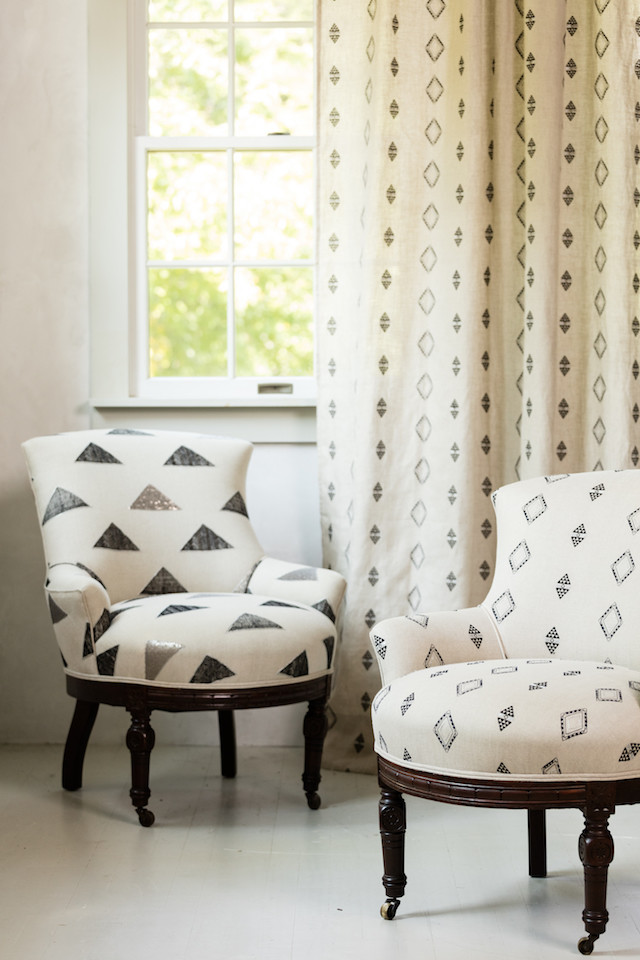 embroidered chairs and curtains