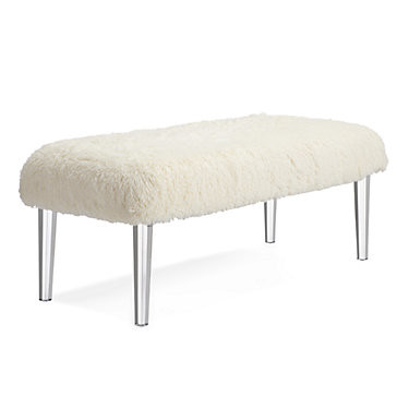 Faux fur bench with clear acrylic legs